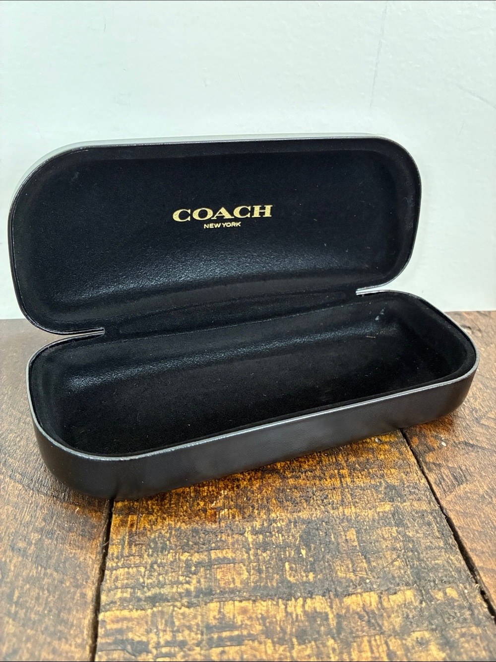 COACH Black Leather Eyewear Case with Gold Logo Hard Clamshell